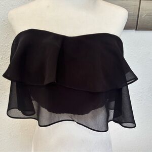 Marciano Black Strapless Ruffle Crop Top